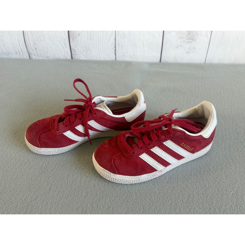 Adidas Gazelle Kids Sneakers Red Suede White Stripes size 13 toddler - Picture 2 of 7